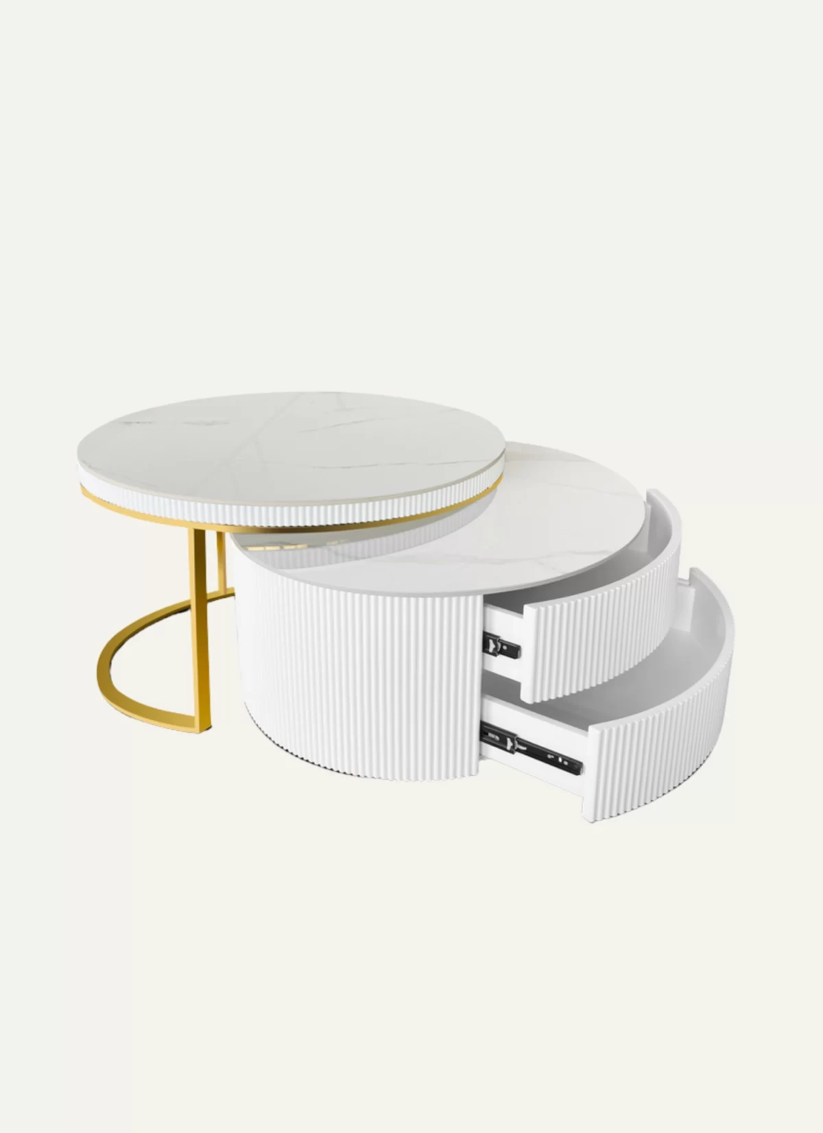 Virezza Witte Marmeren Salontafel met Lades – MK 21 - Afbeelding 1