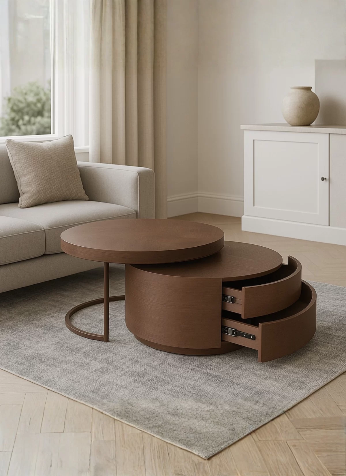 Bruin Eiken Visgraat Salontafel met Lades – MK 21 - Afbeelding 2