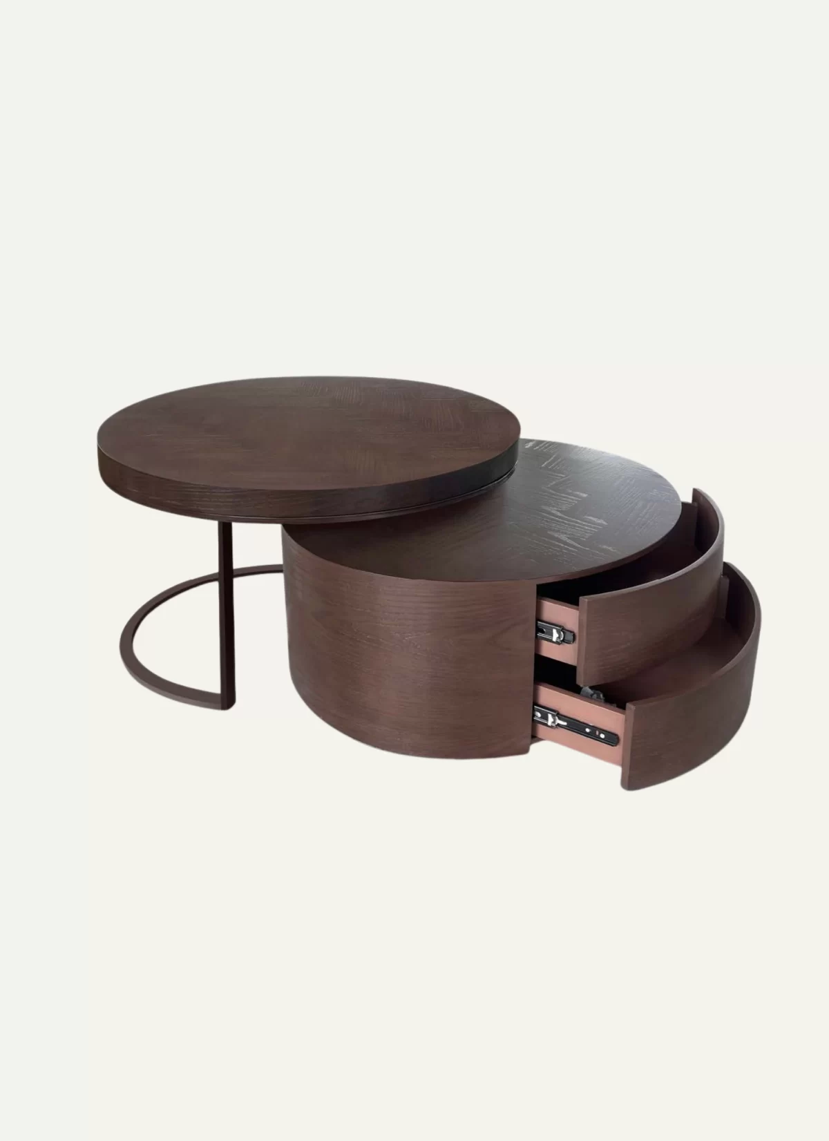 Bruin Eiken Visgraat Salontafel met Lades – MK 21 - Afbeelding 1