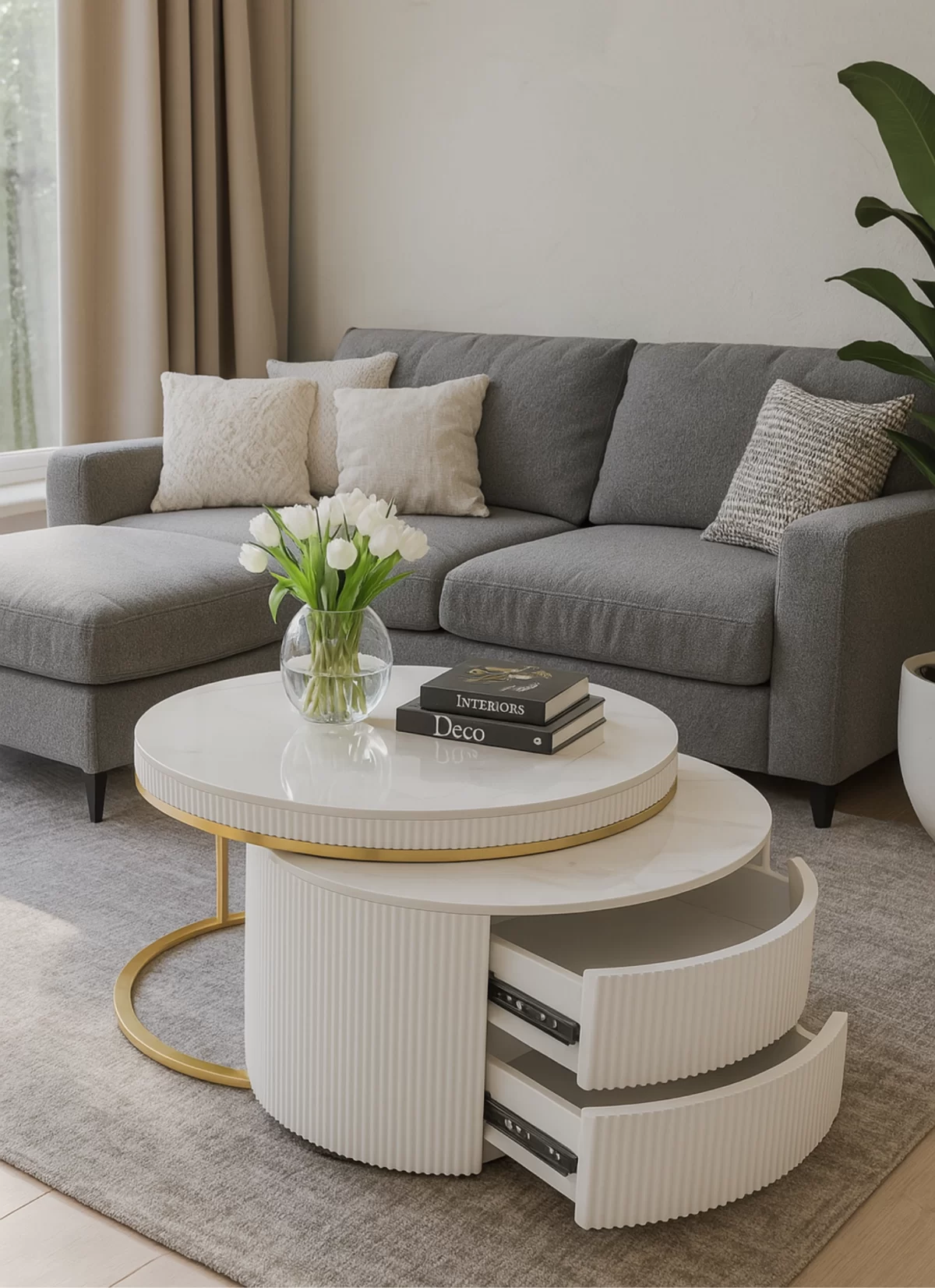 Virezza Witte Marmeren Salontafel met Lades – MK 21 - Afbeelding 2