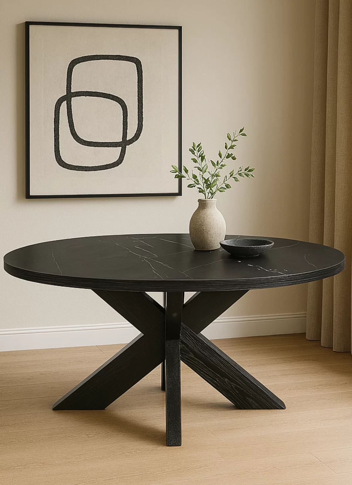 Zwart Marmeren Eettafel met Eikenhouten Onderstel – MK 30 - Afbeelding 2