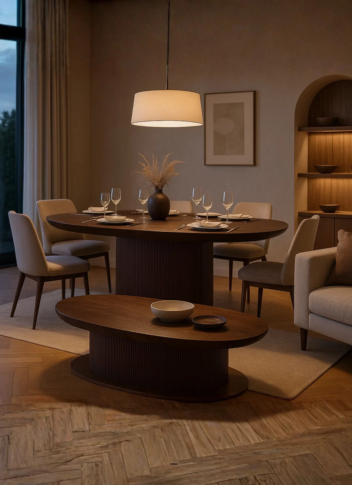 Ovale Elegante Bruin Eiken Salontafel – MK 66 - Afbeelding 3