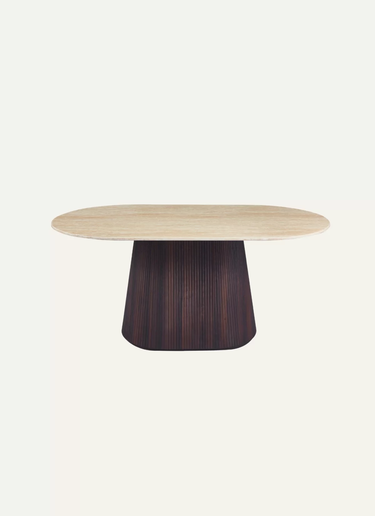 Terralis Travertin Eettafel met Notenhouten Poten – DT 1786 - Afbeelding 1