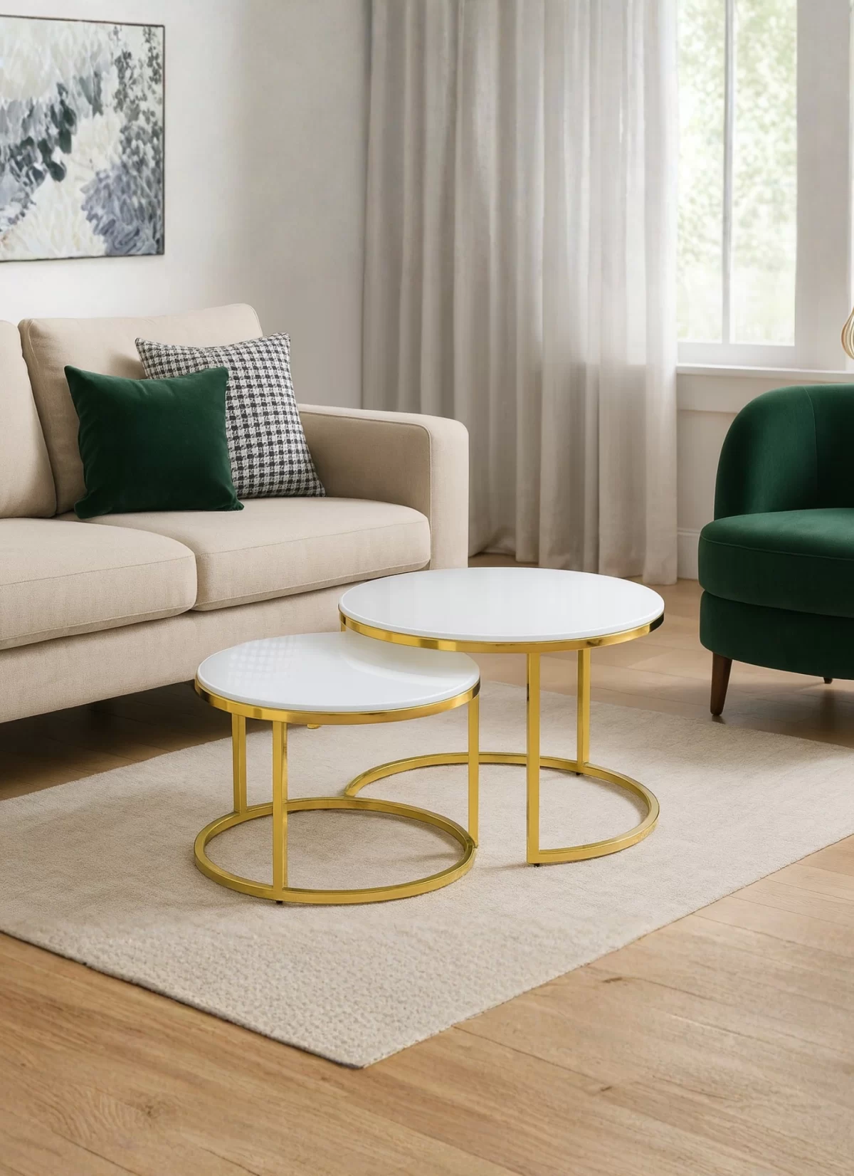 Lara Gold Wit Ronde Salontafel - Afbeelding 2