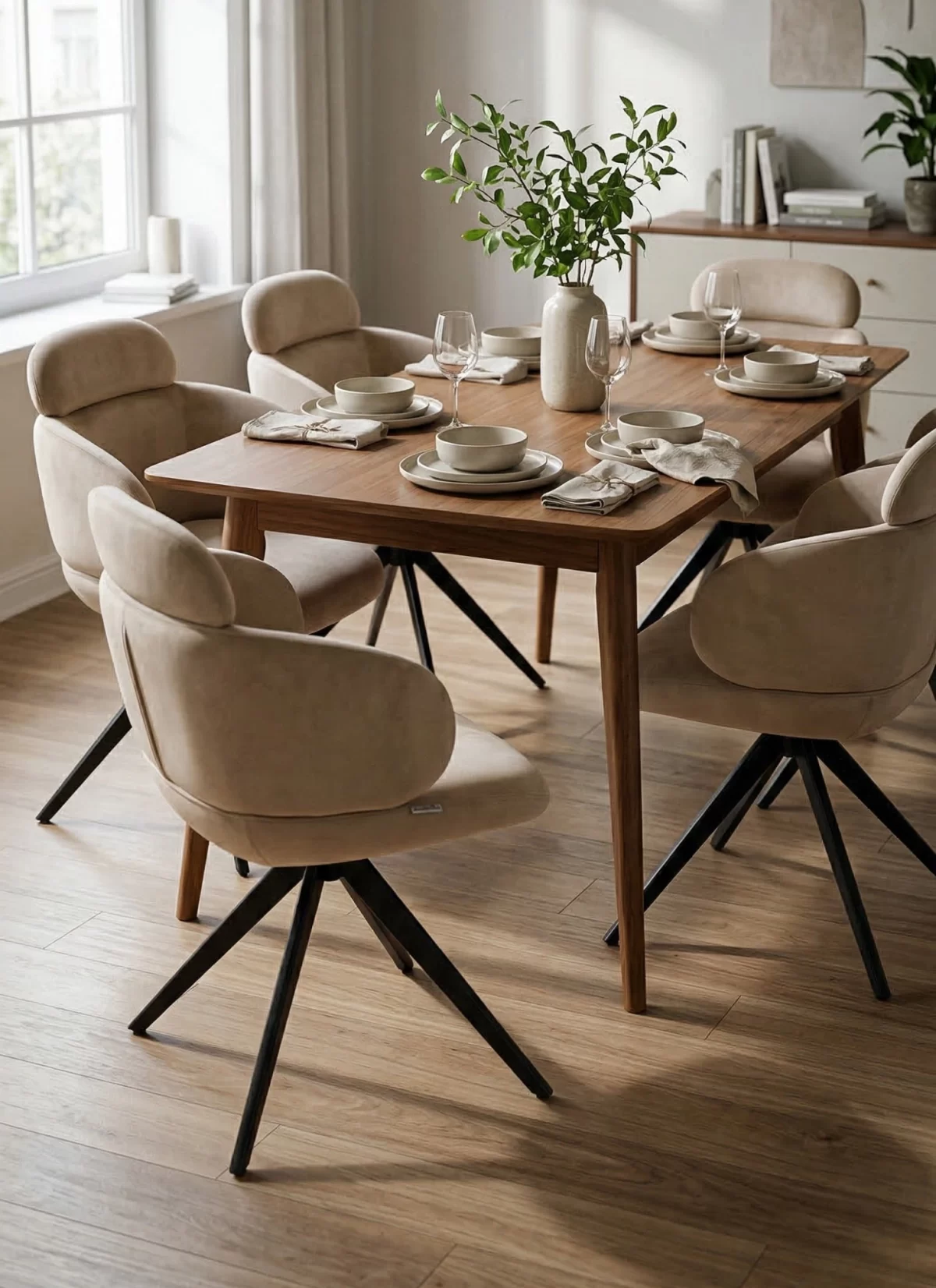 Mango Beige Stoel met Rugsteun - Zwarte Poten - Afbeelding 2